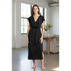 PAIGE Women Black Midi Tie Waist Blossom Dress SMALL